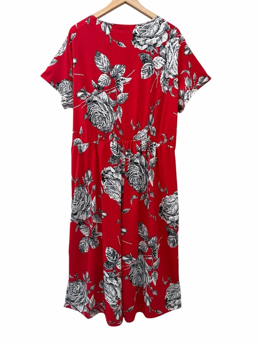 Shelby & Palmer Faux Wrap Romper Womens Sz 3X Red Black White Floral Surplice